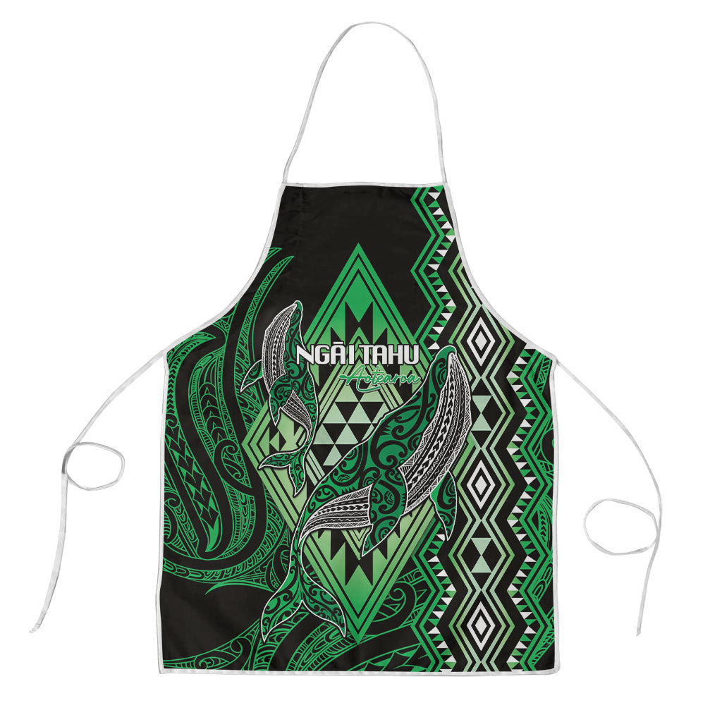 Aotearoa Iwi Ngai Tahu Apron NZ Maori Humpback Whale Taniko Motifs LT14 Green - Polynesian Pride