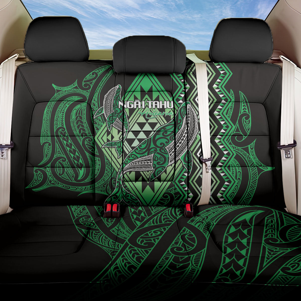 Aotearoa Iwi Ngai Tahu Back Car Seat Cover NZ Maori Humpback Whale Taniko Motifs