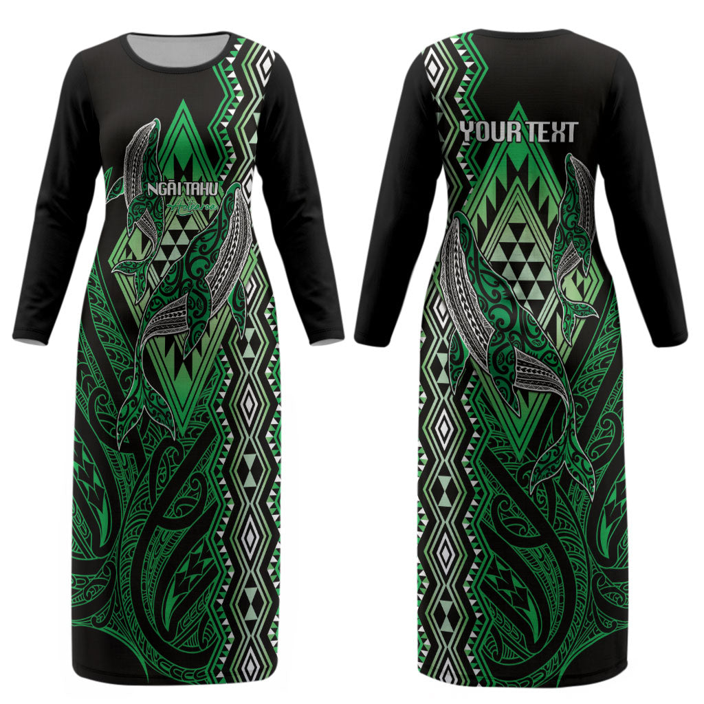 Aotearoa Iwi Ngai Tahu Personalised Couples Matching Long Sleeve Bodycon Dress and Hawaiian Shirt NZ Maori Humpback Whale Taniko Motifs