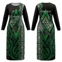 Aotearoa Iwi Ngai Tahu Personalised Couples Matching Long Sleeve Bodycon Dress and Hawaiian Shirt NZ Maori Humpback Whale Taniko Motifs