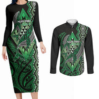 Aotearoa Iwi Ngai Tahu Personalised Couples Matching Long Sleeve Bodycon Dress and Long Sleeve Button Shirt NZ Maori Humpback Whale Taniko Motifs