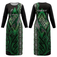 Aotearoa Iwi Ngai Tahu Personalised Couples Matching Long Sleeve Bodycon Dress and Long Sleeve Button Shirt NZ Maori Humpback Whale Taniko Motifs