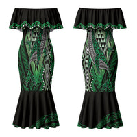 Aotearoa Iwi Ngai Tahu Personalised Couples Matching Mermaid Dress and Hawaiian Shirt NZ Maori Humpback Whale Taniko Motifs