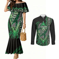 Aotearoa Iwi Ngai Tahu Personalised Couples Matching Mermaid Dress and Long Sleeve Button Shirt NZ Maori Humpback Whale Taniko Motifs