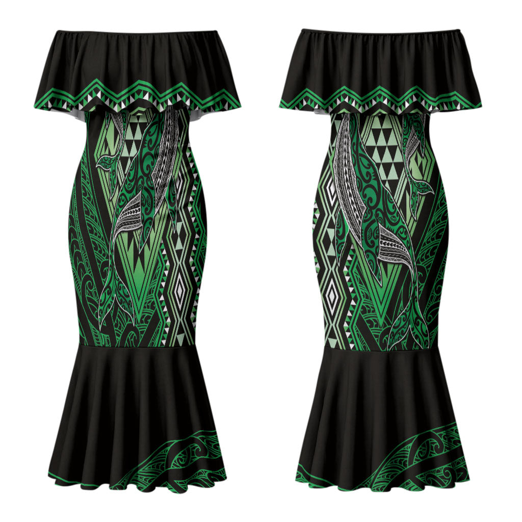 Aotearoa Iwi Ngai Tahu Personalised Couples Matching Mermaid Dress and Long Sleeve Button Shirt NZ Maori Humpback Whale Taniko Motifs