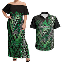 Aotearoa Iwi Ngai Tahu Personalised Couples Matching Off Shoulder Maxi Dress and Hawaiian Shirt NZ Maori Humpback Whale Taniko Motifs