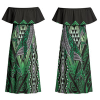 Aotearoa Iwi Ngai Tahu Personalised Couples Matching Off Shoulder Maxi Dress and Hawaiian Shirt NZ Maori Humpback Whale Taniko Motifs
