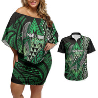 Aotearoa Iwi Ngai Tahu Personalised Couples Matching Off Shoulder Short Dress and Hawaiian Shirt NZ Maori Humpback Whale Taniko Motifs