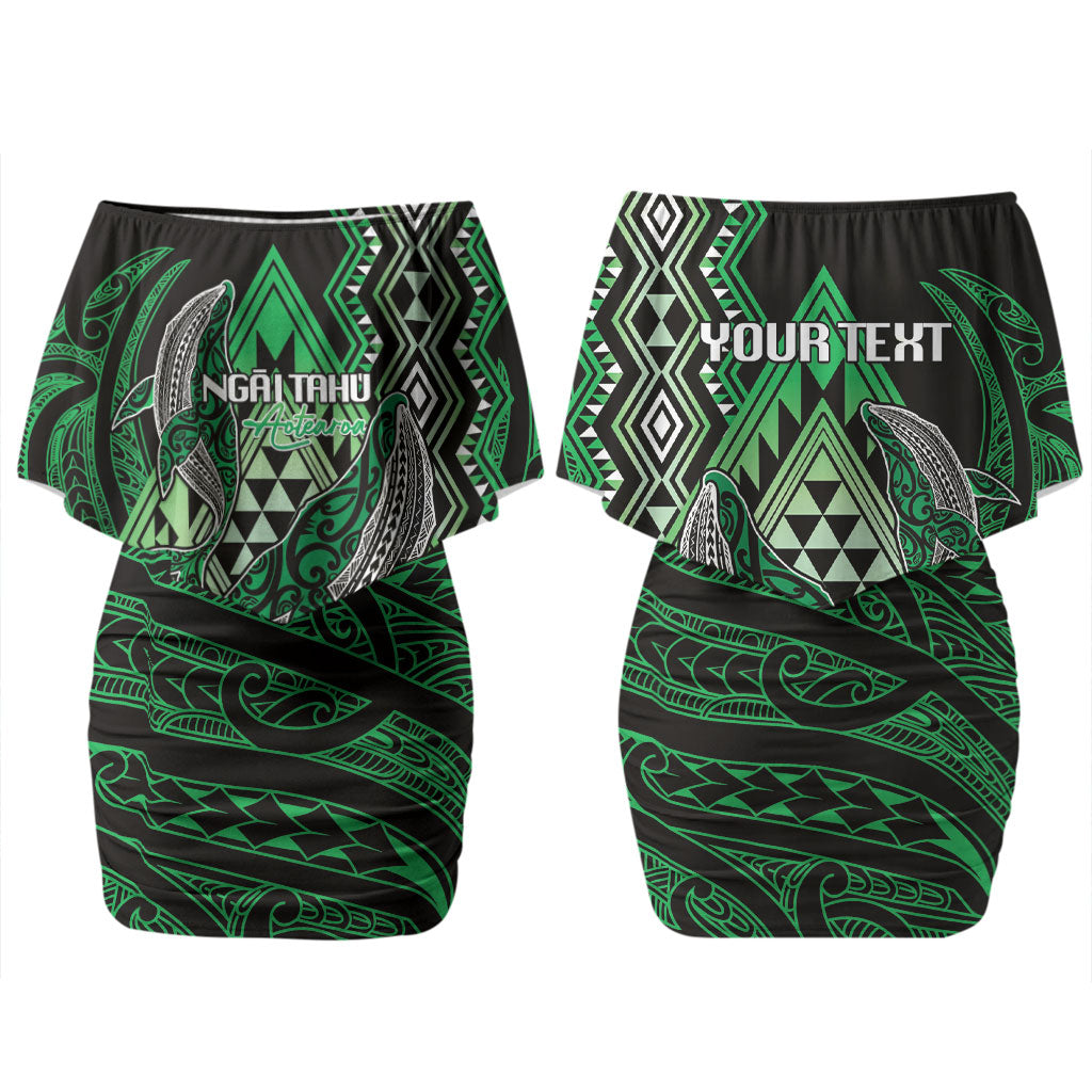 Aotearoa Iwi Ngai Tahu Personalised Couples Matching Off Shoulder Short Dress and Hawaiian Shirt NZ Maori Humpback Whale Taniko Motifs