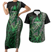 Aotearoa Iwi Ngai Tahu Personalised Couples Matching Short Sleeve Bodycon Dress and Hawaiian Shirt NZ Maori Humpback Whale Taniko Motifs