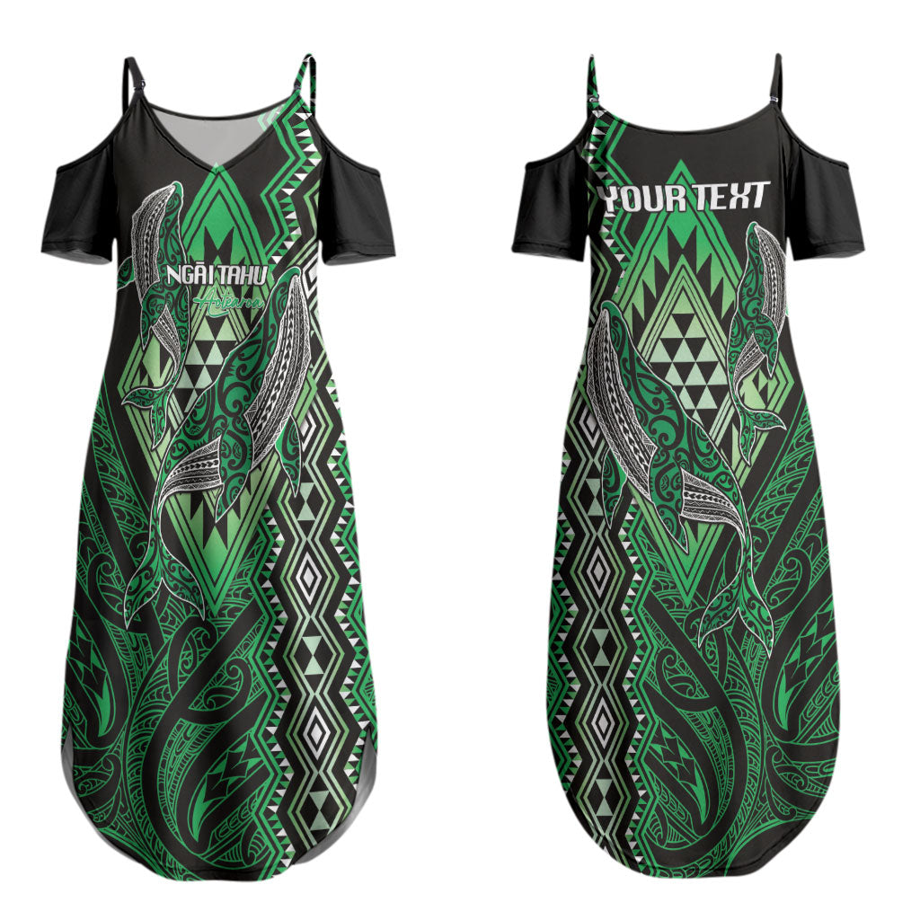 Aotearoa Iwi Ngai Tahu Personalised Couples Matching Summer Maxi Dress and Long Sleeve Button Shirt NZ Maori Humpback Whale Taniko Motifs