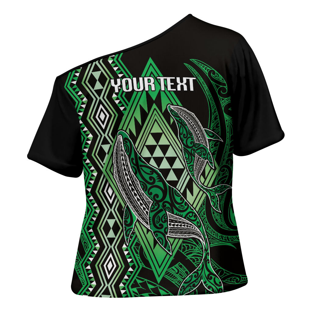 Aotearoa Iwi Ngai Tahu Personalised Cross Shoulder Shirt NZ Maori Humpback Whale Taniko Motifs