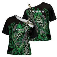 Aotearoa Iwi Ngai Tahu Personalised Cross Shoulder Shirt NZ Maori Humpback Whale Taniko Motifs