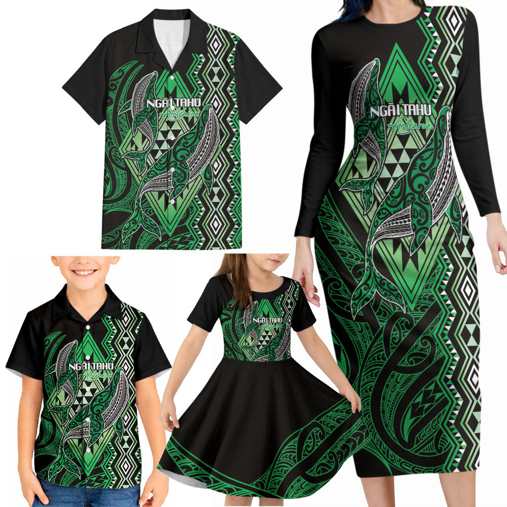 Aotearoa Iwi Ngai Tahu Personalised Family Matching Long Sleeve Bodycon Dress and Hawaiian Shirt NZ Maori Humpback Whale Taniko Motifs LT14 - Polynesian Pride