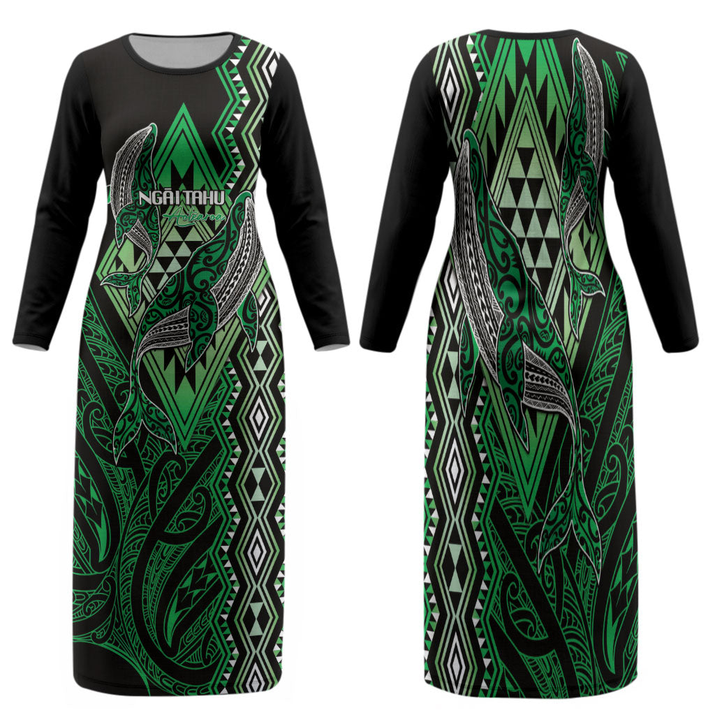 Aotearoa Iwi Ngai Tahu Personalised Family Matching Long Sleeve Bodycon Dress and Hawaiian Shirt NZ Maori Humpback Whale Taniko Motifs