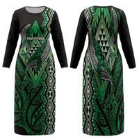 Aotearoa Iwi Ngai Tahu Personalised Family Matching Long Sleeve Bodycon Dress and Hawaiian Shirt NZ Maori Humpback Whale Taniko Motifs