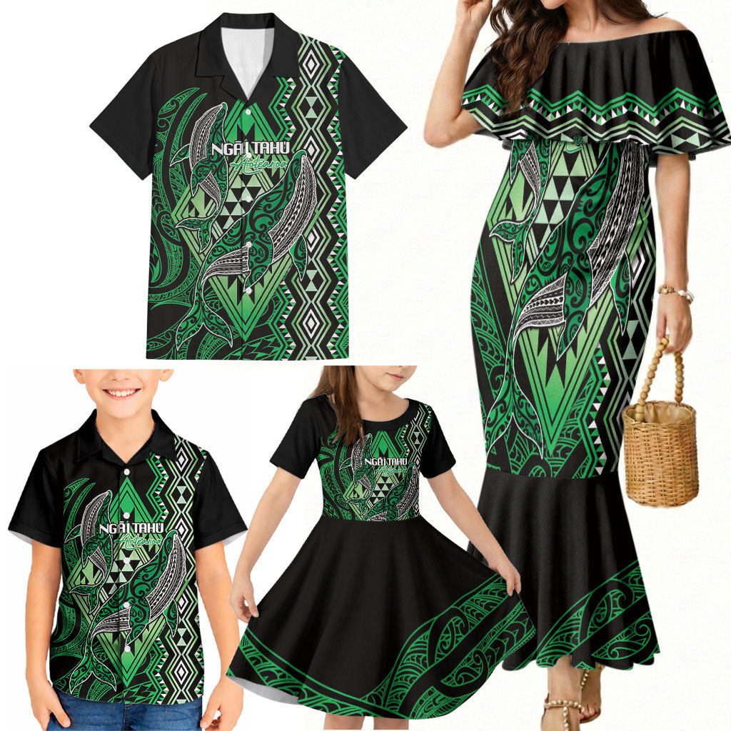 Aotearoa Iwi Ngai Tahu Personalised Family Matching Mermaid Dress and Hawaiian Shirt NZ Maori Humpback Whale Taniko Motifs LT14 - Polynesian Pride