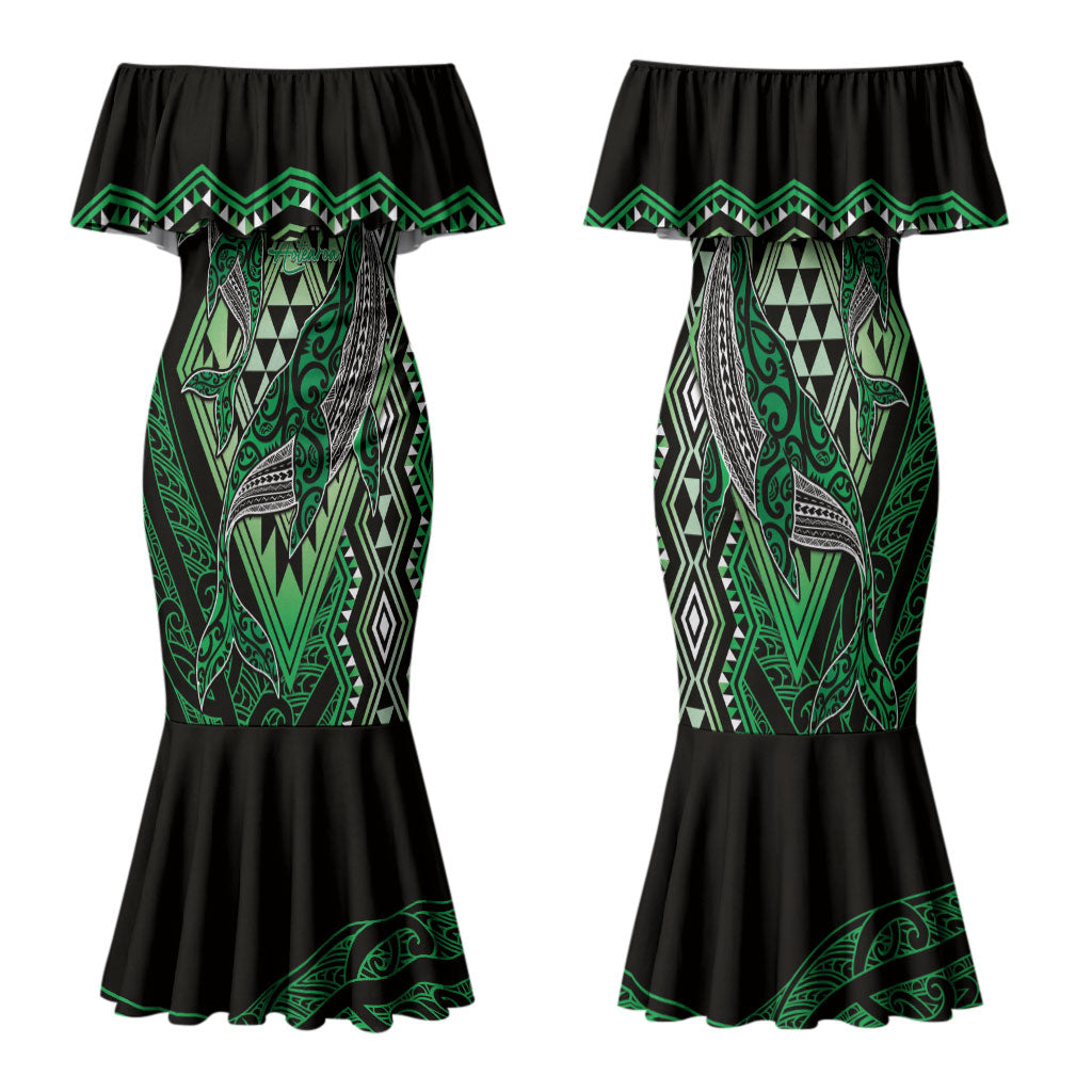 Aotearoa Iwi Ngai Tahu Personalised Family Matching Mermaid Dress and Hawaiian Shirt NZ Maori Humpback Whale Taniko Motifs