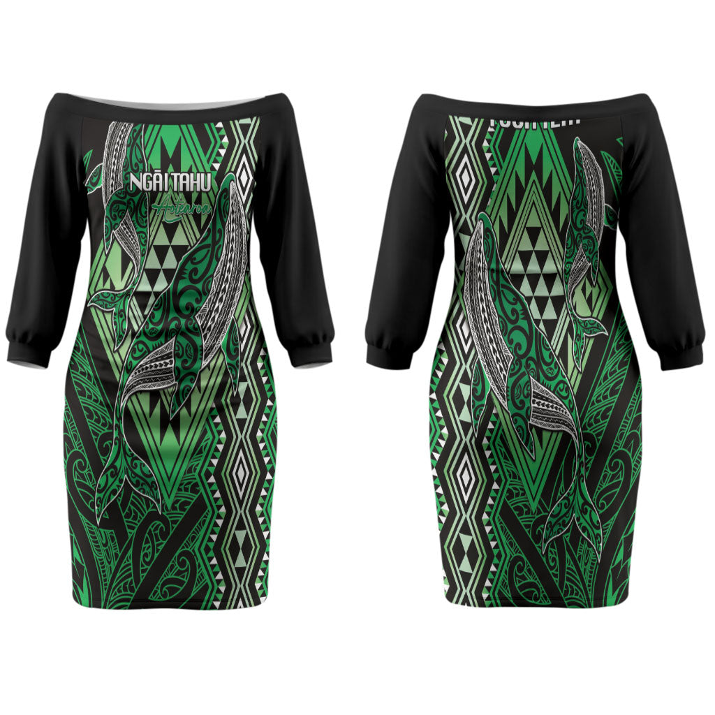 Aotearoa Iwi Ngai Tahu Personalised Family Matching Off The Shoulder Long Sleeve Dress and Hawaiian Shirt NZ Maori Humpback Whale Taniko Motifs