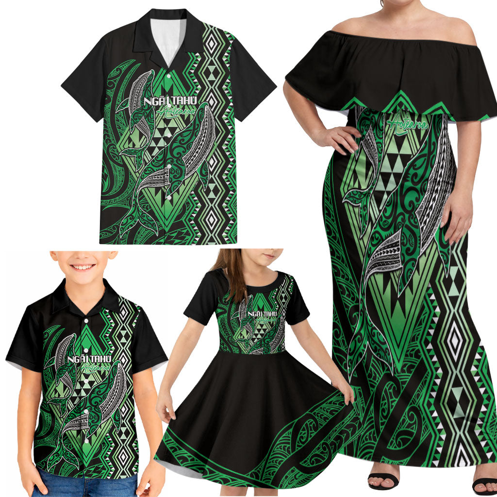 Aotearoa Iwi Ngai Tahu Personalised Family Matching Off Shoulder Maxi Dress and Hawaiian Shirt NZ Maori Humpback Whale Taniko Motifs LT14 - Polynesian Pride