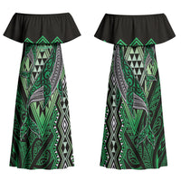 Aotearoa Iwi Ngai Tahu Personalised Family Matching Off Shoulder Maxi Dress and Hawaiian Shirt NZ Maori Humpback Whale Taniko Motifs