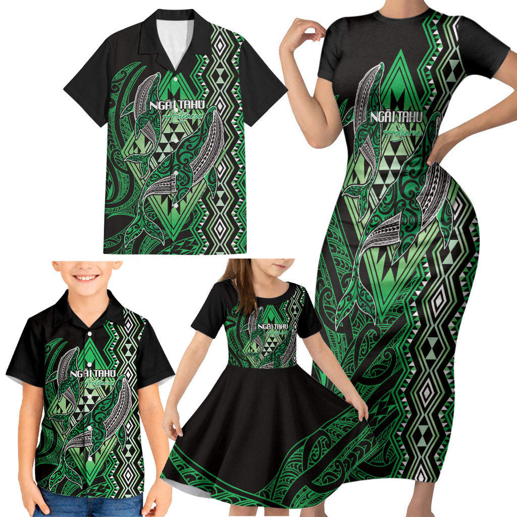 Aotearoa Iwi Ngai Tahu Personalised Family Matching Short Sleeve Bodycon Dress and Hawaiian Shirt NZ Maori Humpback Whale Taniko Motifs LT14 - Polynesian Pride