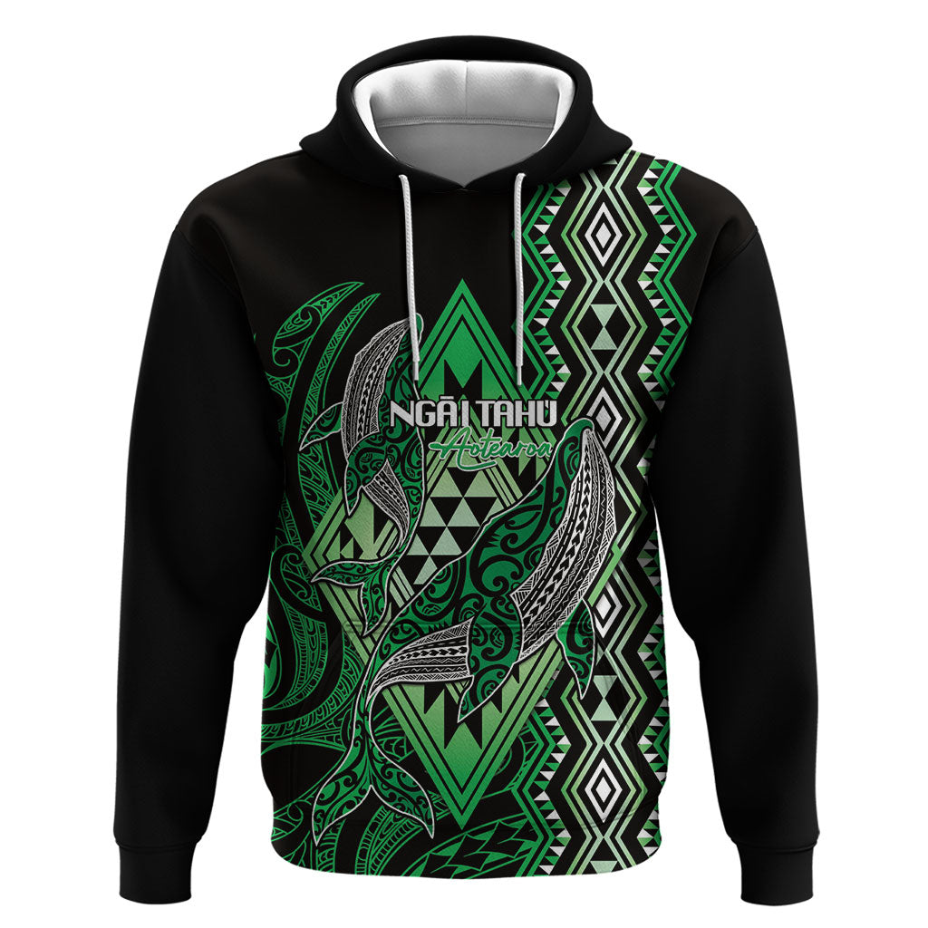 Aotearoa Iwi Ngai Tahu Personalised Hoodie NZ Maori Humpback Whale Taniko Motifs LT14 Pullover Hoodie Green - Polynesian Pride