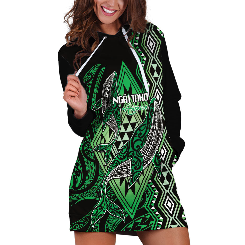 Aotearoa Iwi Ngai Tahu Personalised Hoodie Dress NZ Maori Humpback Whale Taniko Motifs
