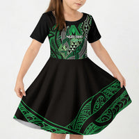 Aotearoa Iwi Ngai Tahu Personalised Kid Short Sleeve Dress NZ Maori Humpback Whale Taniko Motifs