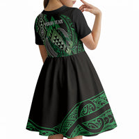 Aotearoa Iwi Ngai Tahu Personalised Kid Short Sleeve Dress NZ Maori Humpback Whale Taniko Motifs