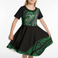 Aotearoa Iwi Ngai Tahu Personalised Kid Short Sleeve Dress NZ Maori Humpback Whale Taniko Motifs