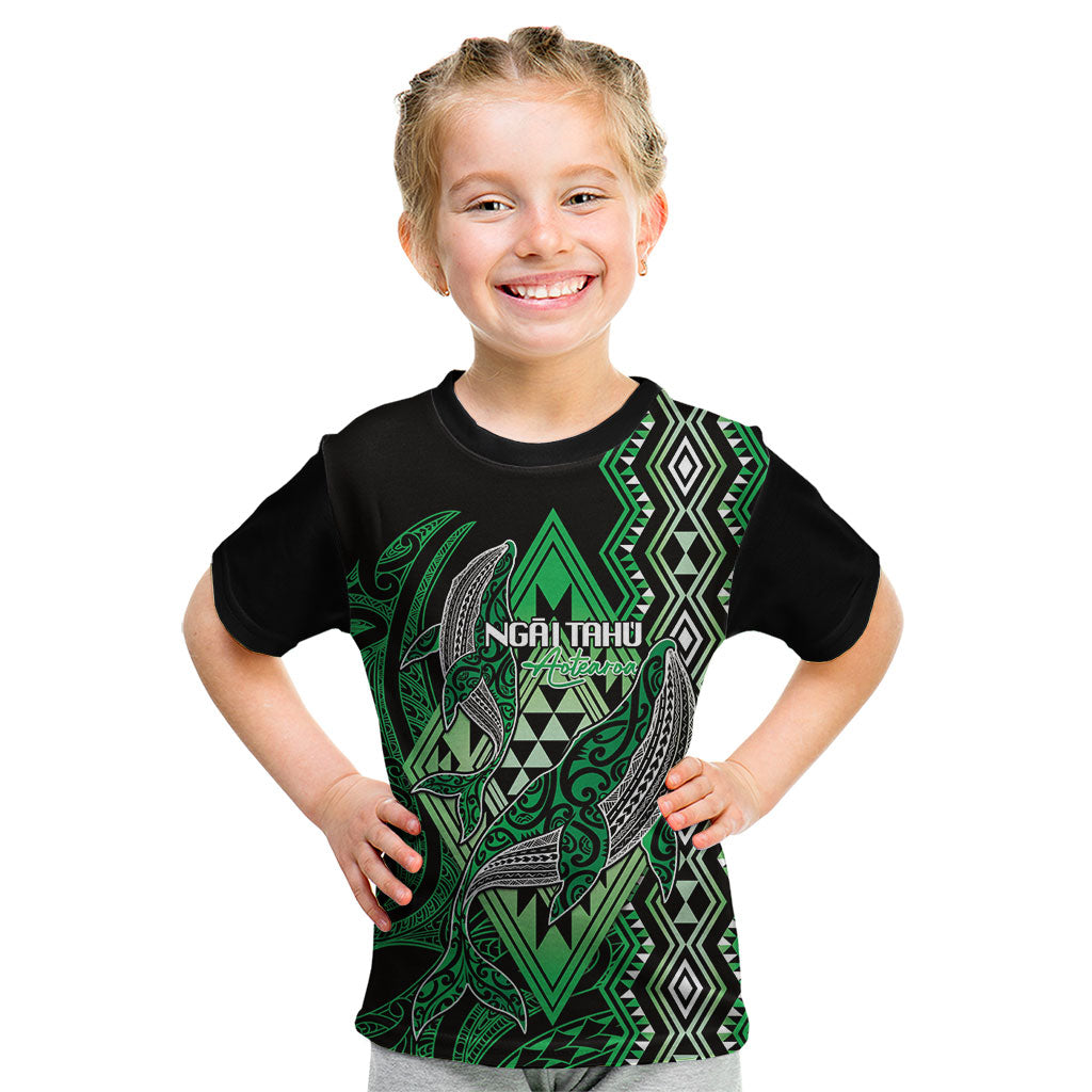 Aotearoa Iwi Ngai Tahu Personalised Kid T Shirt NZ Maori Humpback Whale Taniko Motifs