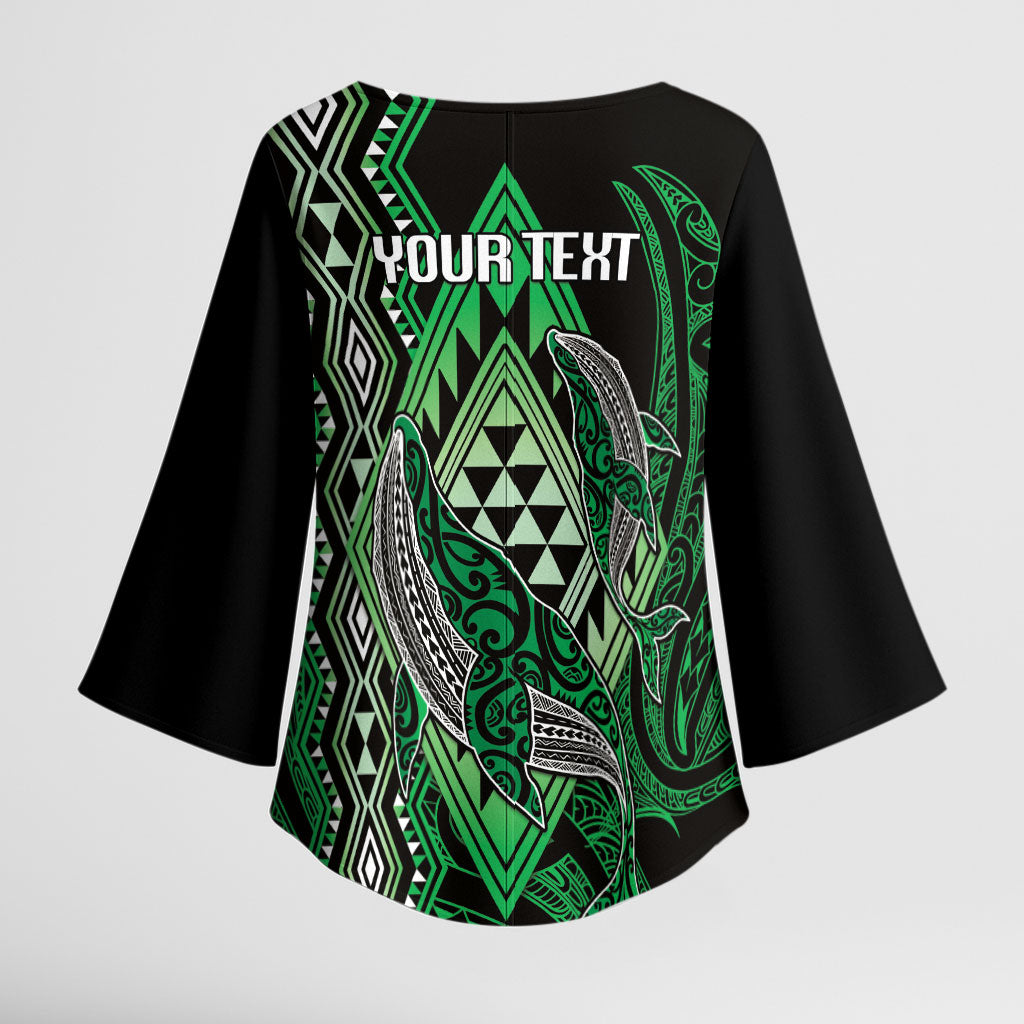 Aotearoa Iwi Ngai Tahu Personalised Kimono Sleeve Blouse NZ Maori Humpback Whale Taniko Motifs