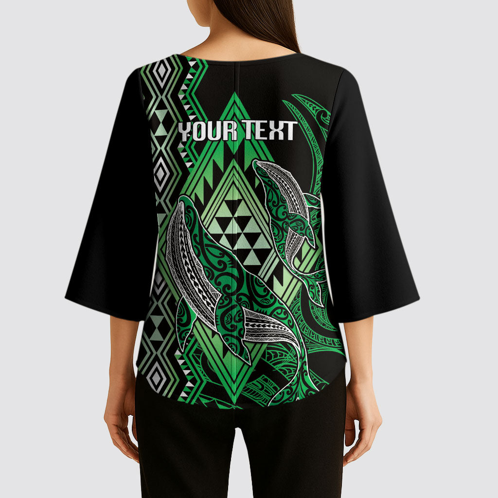 Aotearoa Iwi Ngai Tahu Personalised Kimono Sleeve Blouse NZ Maori Humpback Whale Taniko Motifs