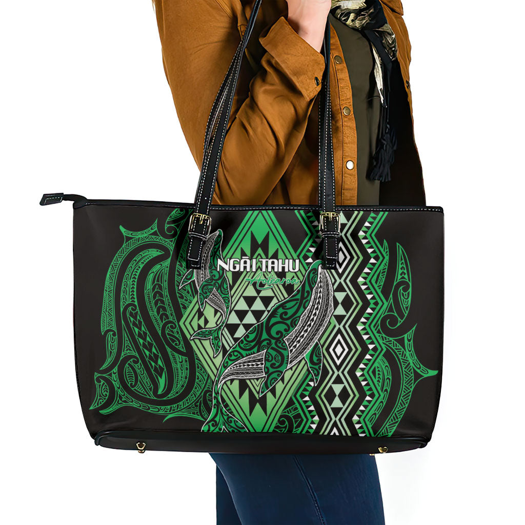 Aotearoa Iwi Ngai Tahu Leather Tote Bag NZ Maori Humpback Whale Taniko Motifs