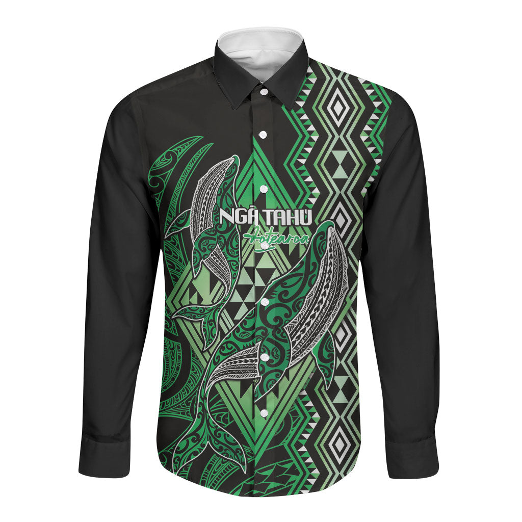 Aotearoa Iwi Ngai Tahu Personalised Long Sleeve Button Shirt NZ Maori Humpback Whale Taniko Motifs