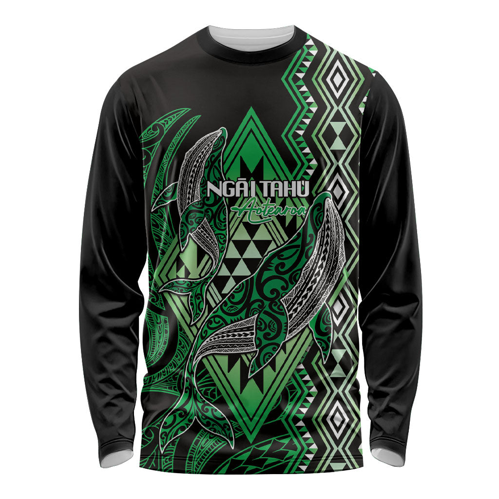 Aotearoa Iwi Ngai Tahu Personalised Long Sleeve Shirt NZ Maori Humpback Whale Taniko Motifs