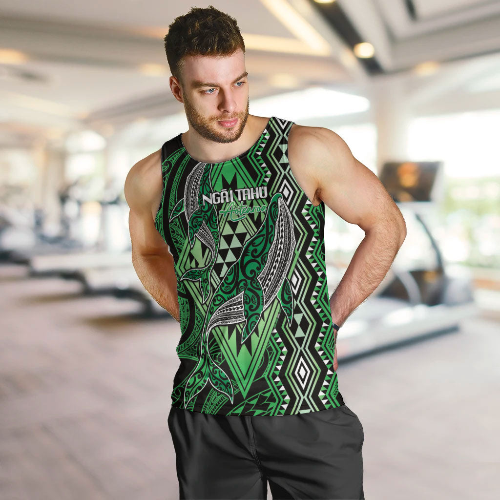 Aotearoa Iwi Ngai Tahu Personalised Men Tank Top NZ Maori Humpback Whale Taniko Motifs LT14 Green - Polynesian Pride