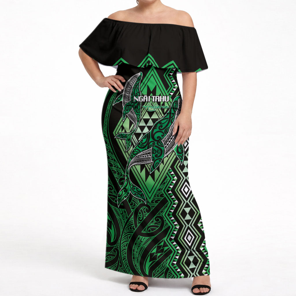 Aotearoa Iwi Ngai Tahu Personalised Off Shoulder Maxi Dress NZ Maori Humpback Whale Taniko Motifs