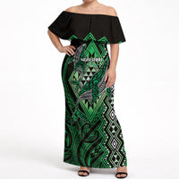 Aotearoa Iwi Ngai Tahu Personalised Off Shoulder Maxi Dress NZ Maori Humpback Whale Taniko Motifs