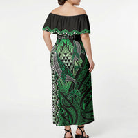 Aotearoa Iwi Ngai Tahu Personalised Off Shoulder Maxi Dress NZ Maori Humpback Whale Taniko Motifs