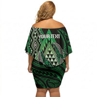 Aotearoa Iwi Ngai Tahu Personalised Off Shoulder Short Dress NZ Maori Humpback Whale Taniko Motifs