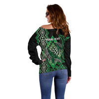 Aotearoa Iwi Ngai Tahu Personalised Off Shoulder Sweater NZ Maori Humpback Whale Taniko Motifs
