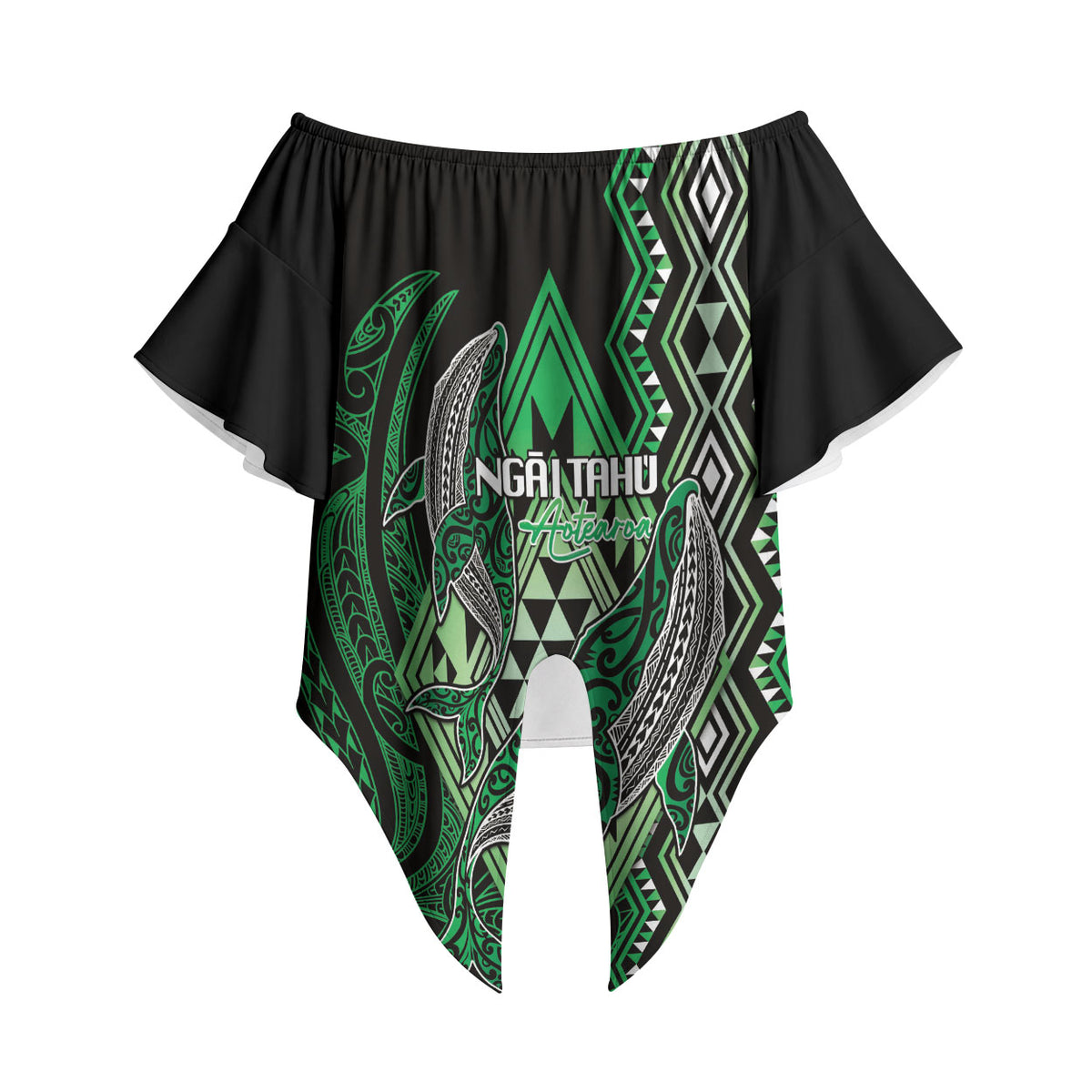 Aotearoa Iwi Ngai Tahu Personalised Off Shoulder Wrap Waist Top NZ Maori Humpback Whale Taniko Motifs