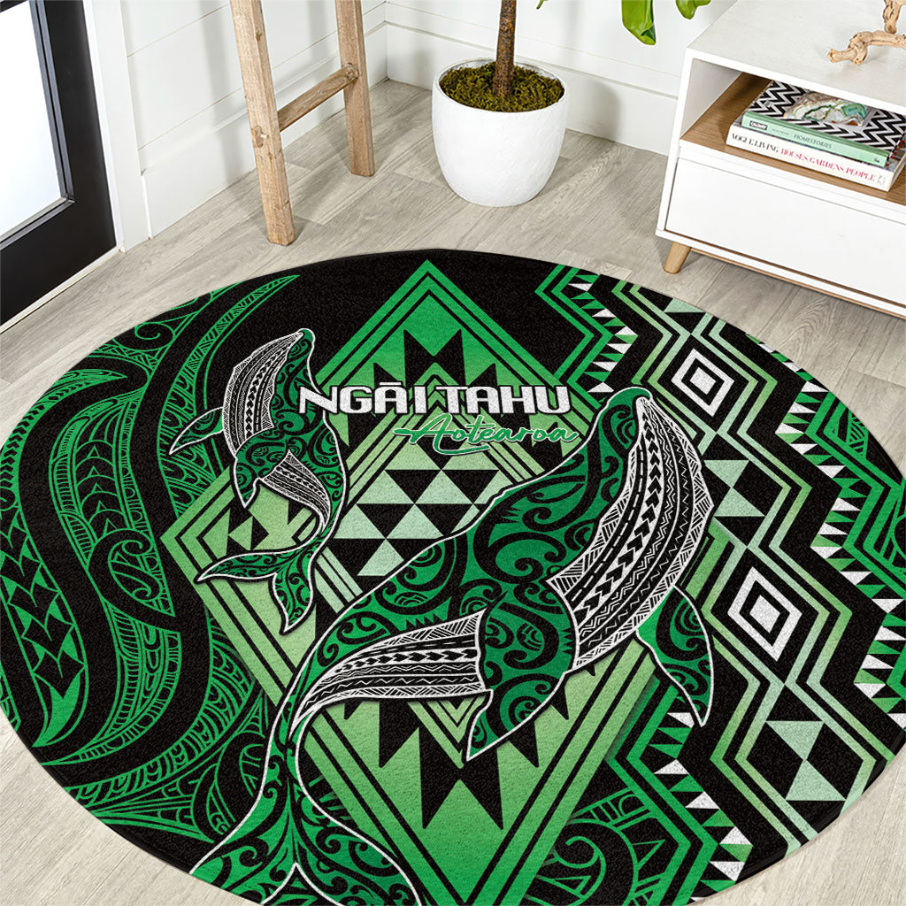 Aotearoa Iwi Ngai Tahu Round Carpet NZ Maori Humpback Whale Taniko Motifs