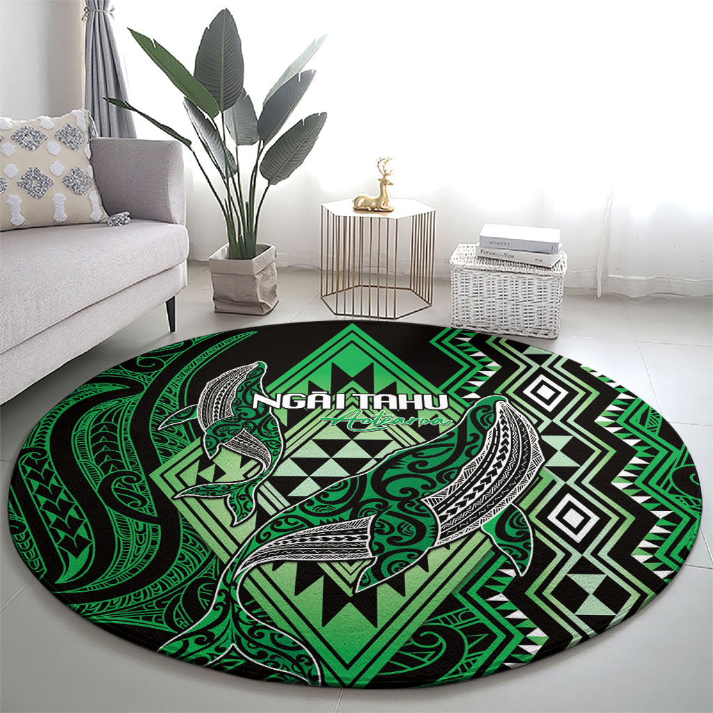 Aotearoa Iwi Ngai Tahu Round Carpet NZ Maori Humpback Whale Taniko Motifs