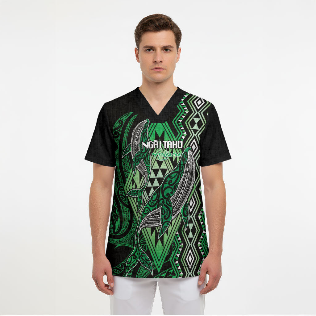 Aotearoa Iwi Ngai Tahu Personalised Scrub Top NZ Maori Humpback Whale Taniko Motifs