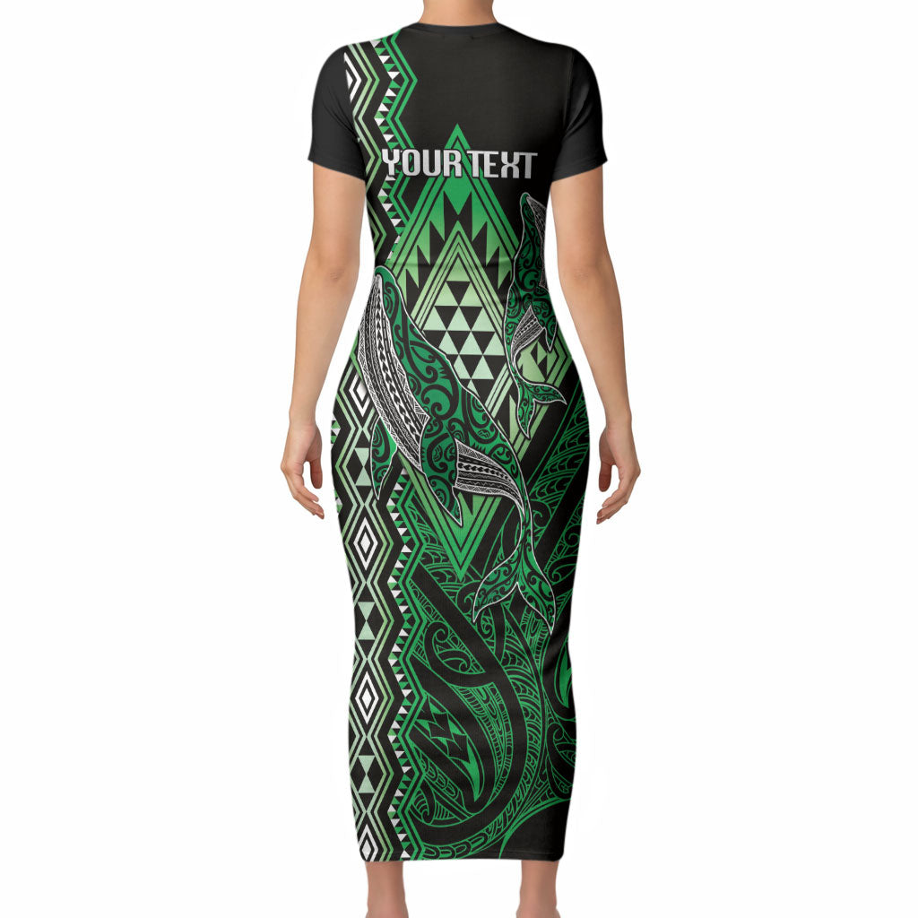 Aotearoa Iwi Ngai Tahu Personalised Short Sleeve Bodycon Dress NZ Maori Humpback Whale Taniko Motifs