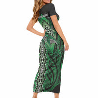 Aotearoa Iwi Ngai Tahu Personalised Short Sleeve Bodycon Dress NZ Maori Humpback Whale Taniko Motifs