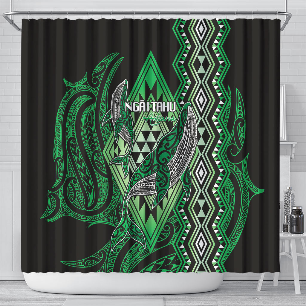 Aotearoa Iwi Ngai Tahu Shower Curtain NZ Maori Humpback Whale Taniko Motifs